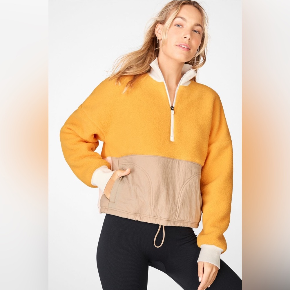 Fabletics Mallory Fleece Pullover S Golden Hour/Tusk/ Buff